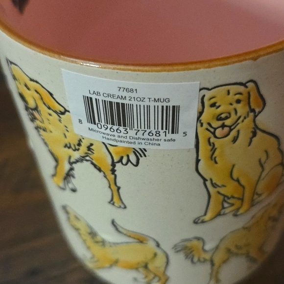 White and Pink Ceramic Mug with Playful Dog Design - Picture 5 of 7